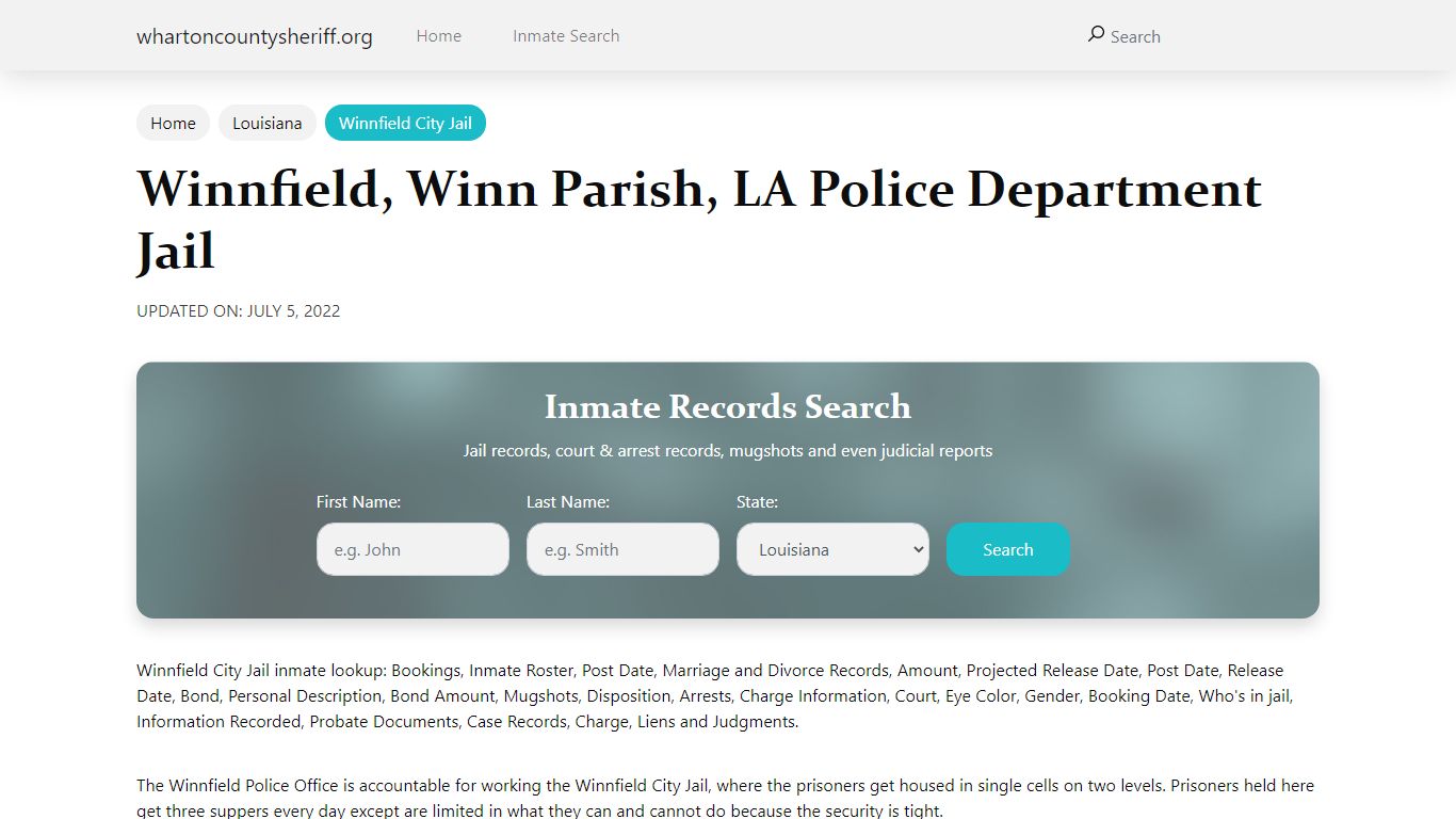 Winnfield, LA City Jail Inmates, Arrests