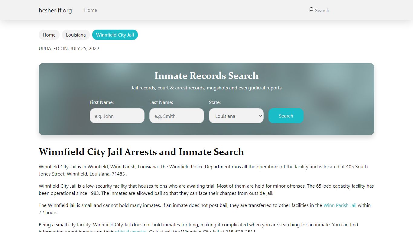 Winnfield City Jail Inmate Search, Visitation, Phone no ...